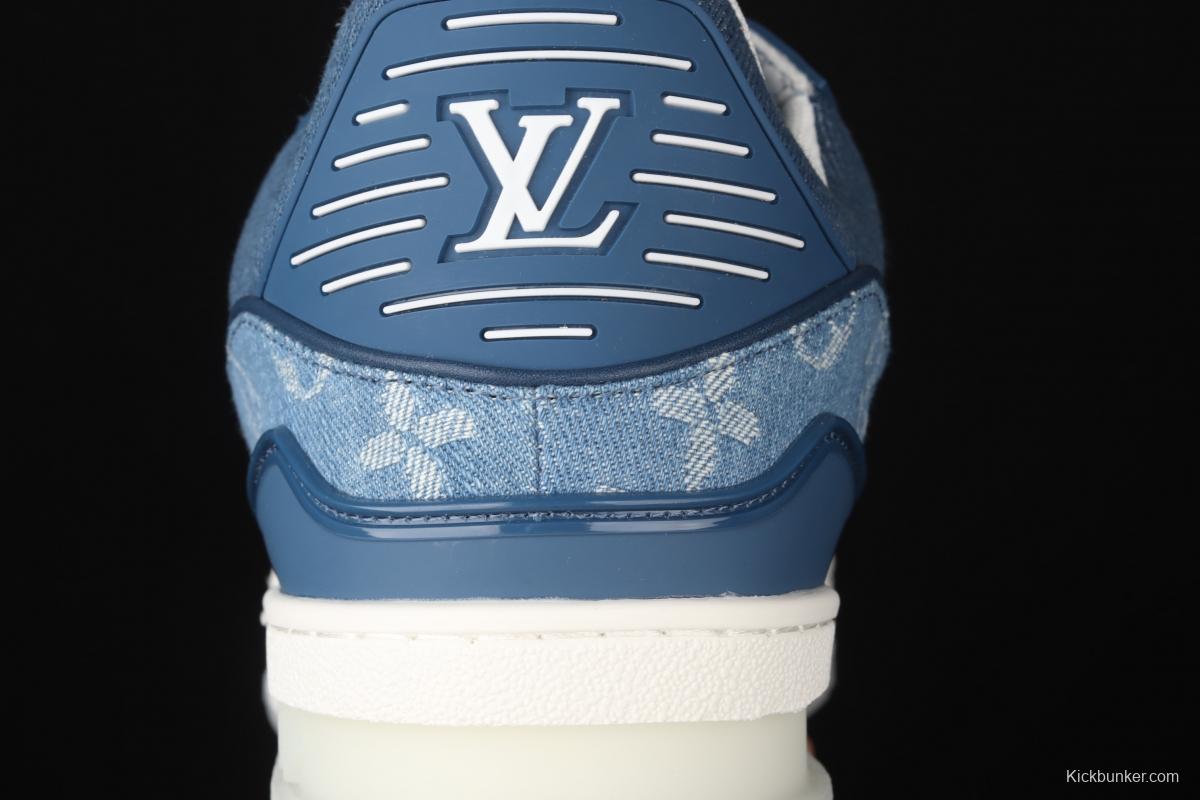 Authentic LV 2021ss early spring fashion catwalk sneakers 400N Blue denim