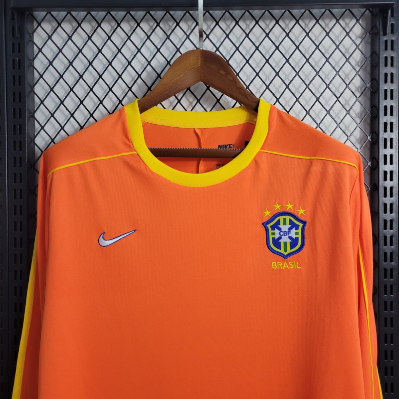 Retro Long Sleeve 1998 Brazil Goalkeeper Orange Jersey
