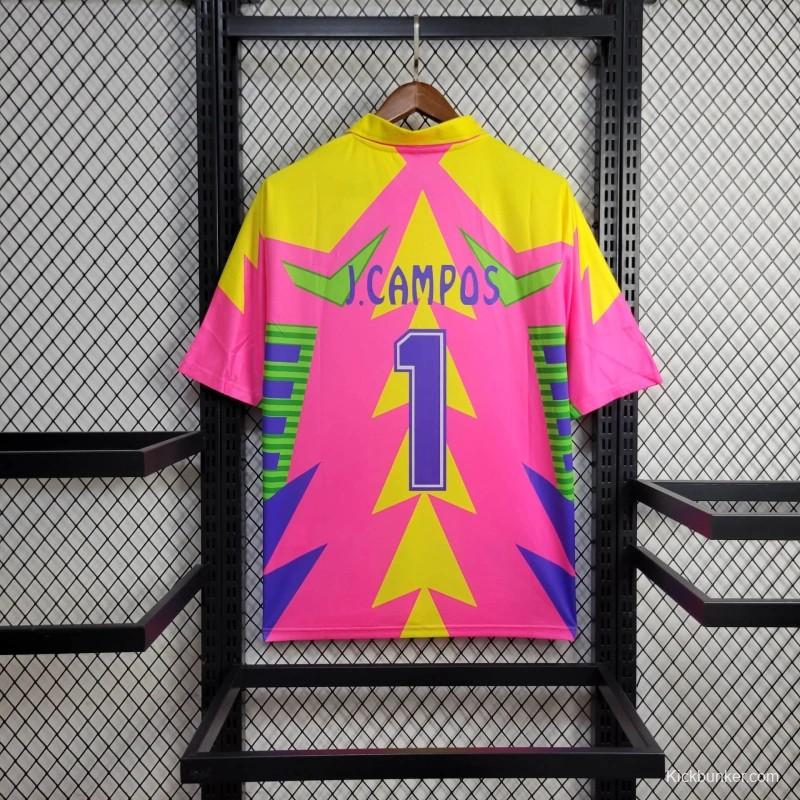 Retro 1998 Mexico Goalkeeper CAMPOS 1 WORLD CUP CAMPOS 1 Home Pink Jersey