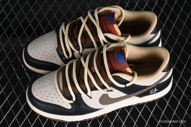Nike Dunk Low "Mars Stone" Witch Puppet Themed SB Lace-Up Low-Top Casual Sneakers in Black/Mocha Brown - DR9704-200
