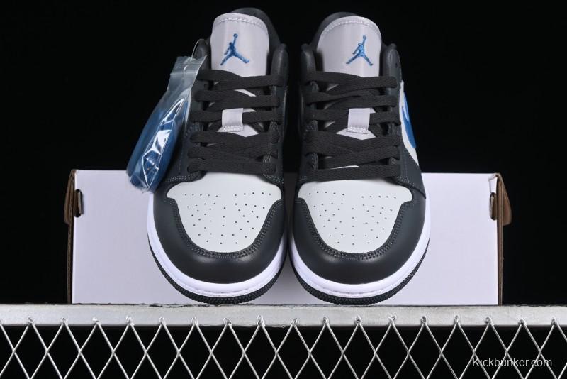 Nike Air Jordan 1 Low AJ1 Black Grey Blue Swoosh Low-Top Lifestyle Basketball Shoes - DC0774-040