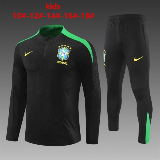 Player Version 2024 Kids Brazil Black Half Zipper Jacket+Long Pants