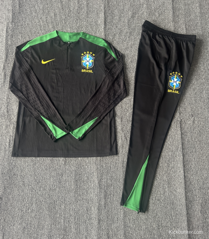 Player Version 2024 Kids Brazil Black Half Zipper Jacket+Long Pants