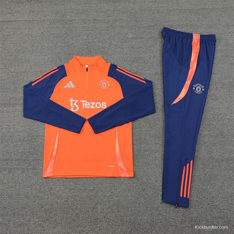 24/25 Manchester United Orange Half Zipper Jacket+Long Pants