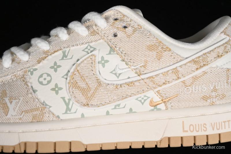 Nike SB Dunk Low LV Collaboration - Beige Swoosh Anniversary High-End Custom Low-Top Casual Skate Shoes - SJ2068-258