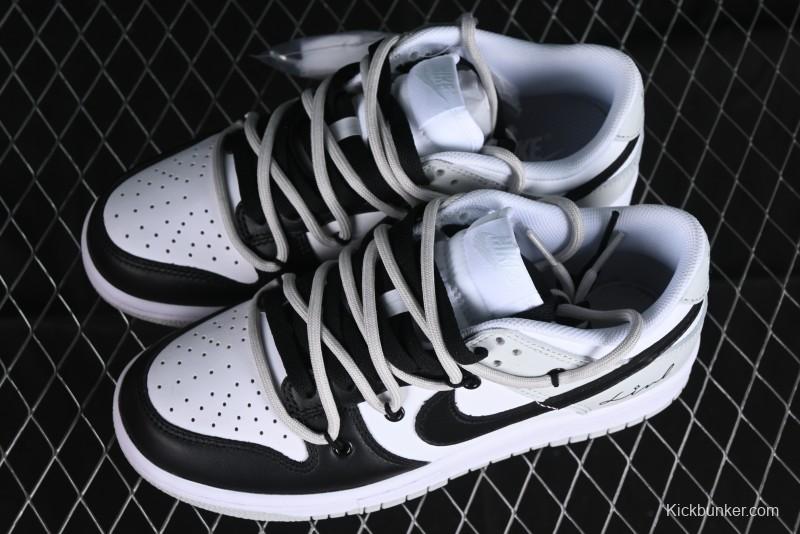 Nike Dunk Low Leather Letter High Street Deconstructed Black Grey SB Strap Low Top Casual Sneakers - DV0831-101