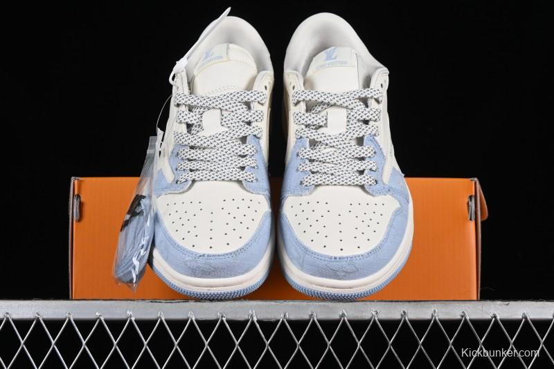 Nike Travis Scott x Fragment Design x Jordan Air Jordan 1 Low OG SP AJ1 LV Peacock Blue Low-top Casual Sneakers - LJ5188-003