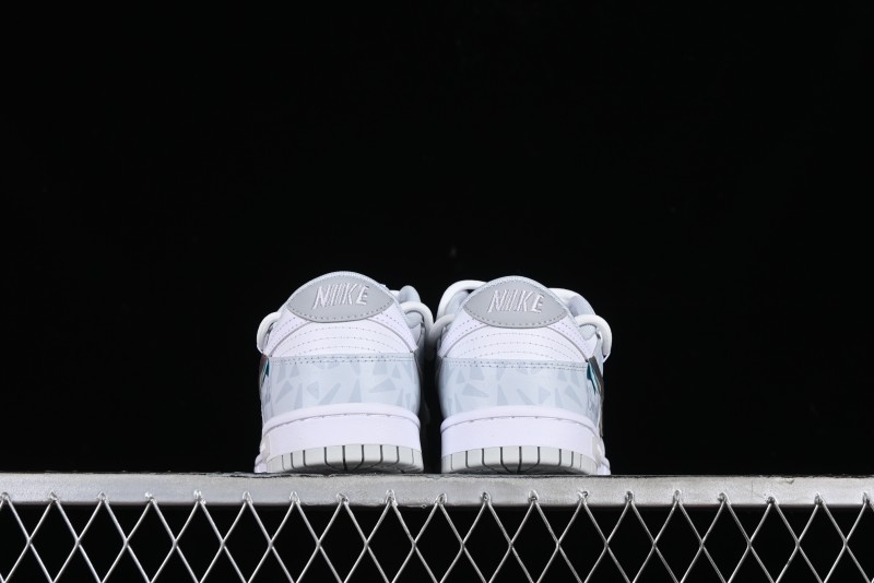 Nike Dunk Low Retro SB Casual Skate Shoes in Light Grey Blue with Silver Swoosh and Deconstructed Straps - HF0730-160
