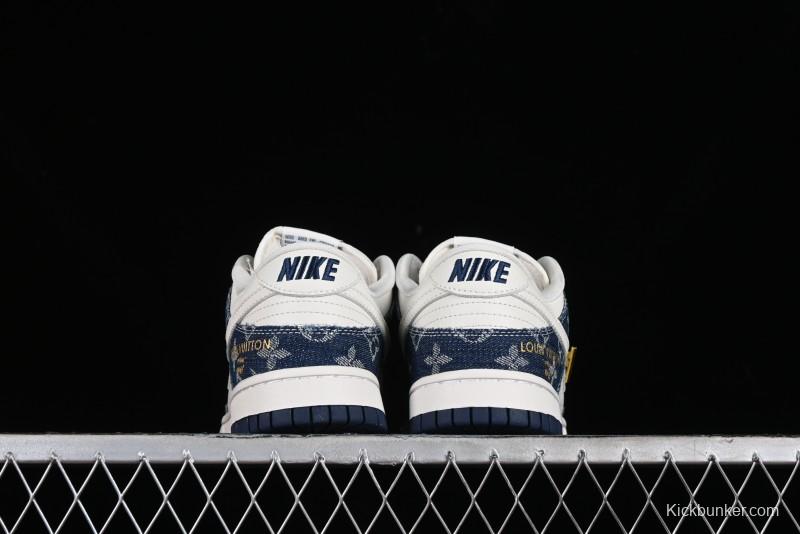 Nike SB Dunk Low LV Collaboration - Blue Denim Print Anniversary High-End Custom Low-Top Casual Sneakers - FC1688-162
