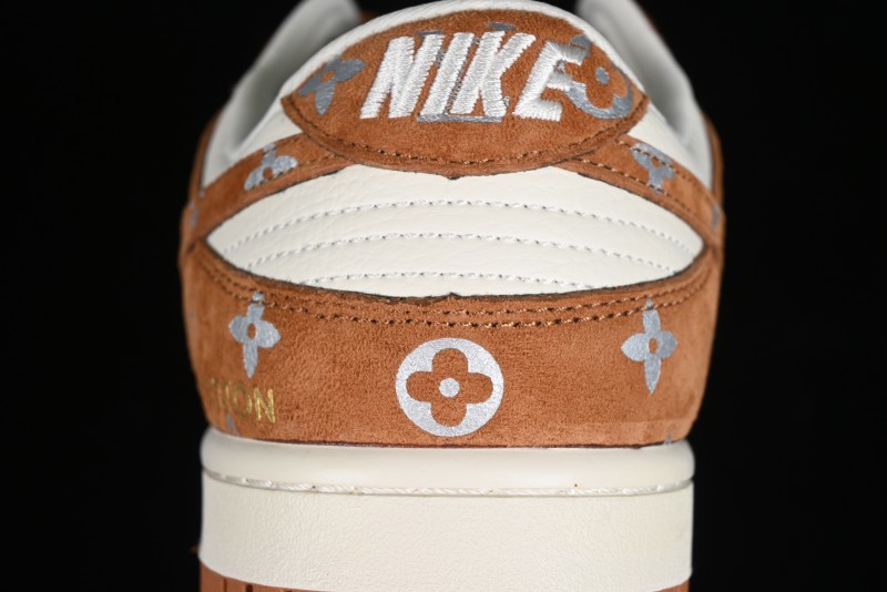 Nike SB Dunk Low LV Collaboration - Beige Brown Swoosh Anniversary High-End Custom Low-Top Casual Skate Shoes - XD6188-030