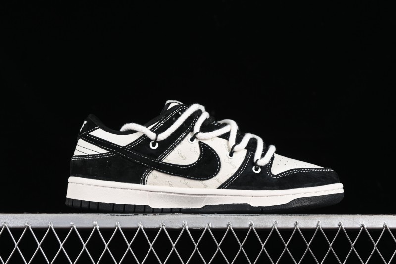 Stussy x Nike Dunk Low SB Sneakers in Beige Black Swoosh - SJ2068-252