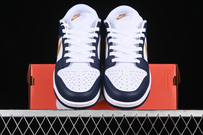 Nike Dunk Low SB Skateboarding Shoes in Black/White/Gold Colorway - FB9109-111