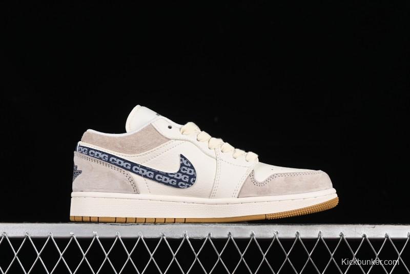 Nike Air Jordan 1 Low AJ1 The North Face Collaboration - White Grey Brown Custom High-End Basketball Shoes - LJ6688-001