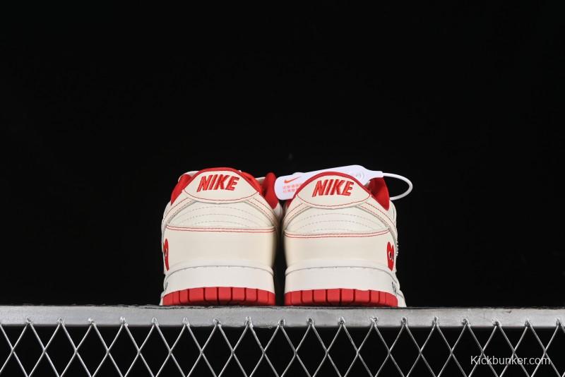 Nike SB Dunk Low Comme des Garcons Collaboration - Off-White Small Red Hook Anniversary High-End Custom Low-Top Casual Skate Shoes - KK1688-100
