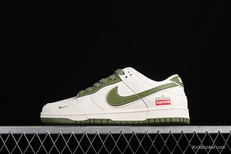 Nike SB Dunk Low x Supreme Stone Island Collaboration Beige Green Starry Sky Anniversary High-End Custom Low-Top Casual Skate Shoes - BB9866-004