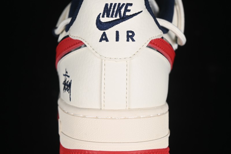 Nike Air Force 1 '07 Low Stussy Collaboration - Off White Red Lace-Up Low-Top Casual Sneakers - SJ1198-300