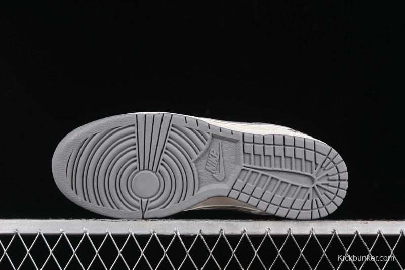 Nike SB Dunk Low Stussy Collaboration - Off White Dark Grey Swoosh Anniversary Custom Low-Top Casual Skate Shoes - DQ1098-382