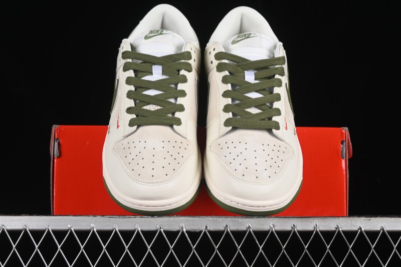 Nike SB Dunk Low Supreme Collaboration - Double Swoosh Beige Dark Green Anniversary High-End Custom Low-Top Casual Skate Shoes - XX2025-689