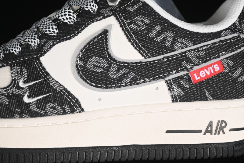 Nike Air Force 1 '07 Low Levi's Collaboration Double Swoosh Beige Black Casual Sneakers - SJ6698-001
