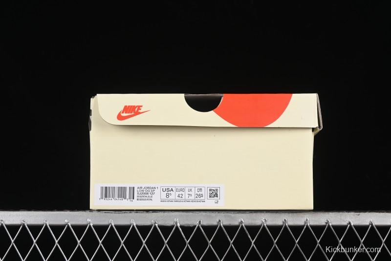 Nike Travis Scott x Fragment Design x Air Jordan 1 Low OG SP AJ1 Supreme Stussy Collaboration - Suede Blue Swoosh Low-Top Casual Sneakers - SJ2068-127