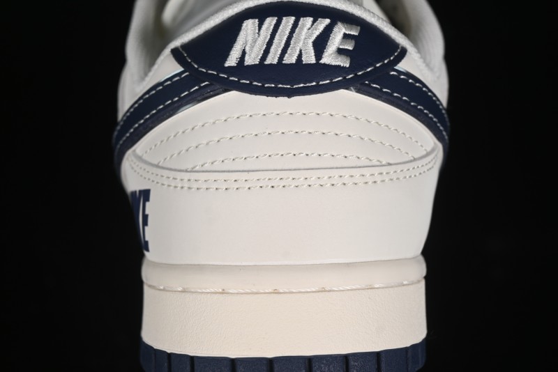 Nike SB Dunk Low Anniversary Premium Custom Low-Top Casual Skate Shoes in Off-White with Navy Blue Swoosh - SJ1089-004