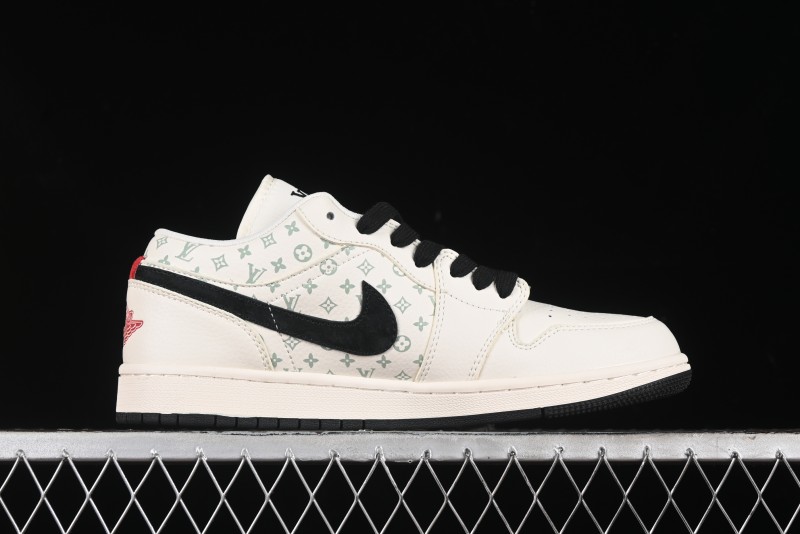 Nike Air Jordan 1 Low AJ1 LV Collaboration - Printed Dark Blue Swoosh High-End Custom Retro Basketball Shoes - WG8850-009