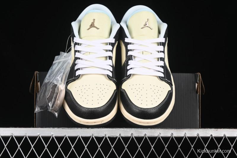 Nike Air Jordan 1 Low "Coconut Milk Black" Casual Basketball Shoes with Contrast Swoosh - HQ3437-101