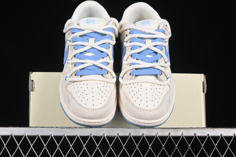 Nike SB Dunk Low Stussy Anniversary Edition Customized Low-Top Casual Skate Shoes with Blue Swoosh - SJ2068-279