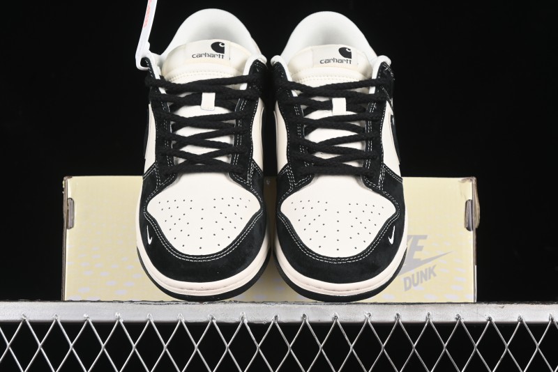 Nike SB Dunk Low Carhartt Collaboration - Off White Black Swoosh Anniversary Custom Low-Top Casual Skate Shoes - SJ1089-005