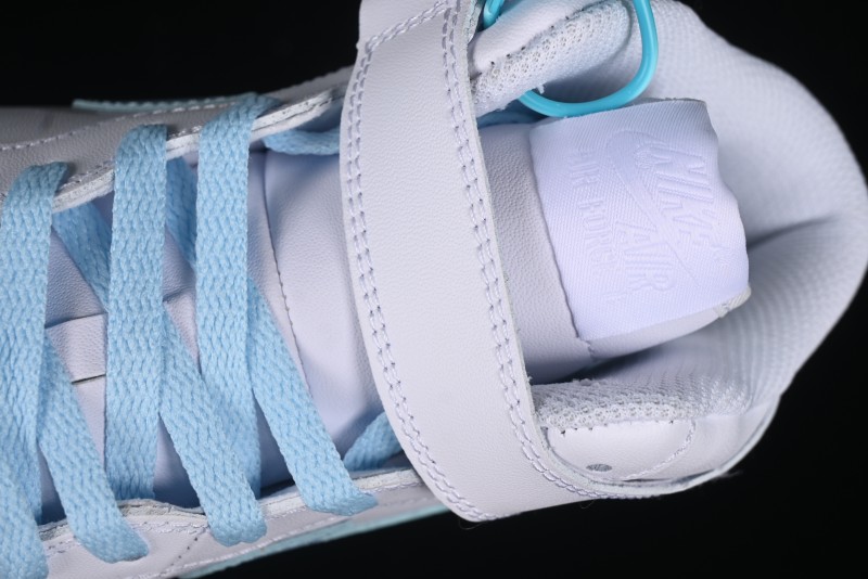 Nike Air Force 1 '07 Mid Light Blue Hand-Painted Cracked Three Stripes Shadow Mid-Top Casual Sneakers - CW2289-111