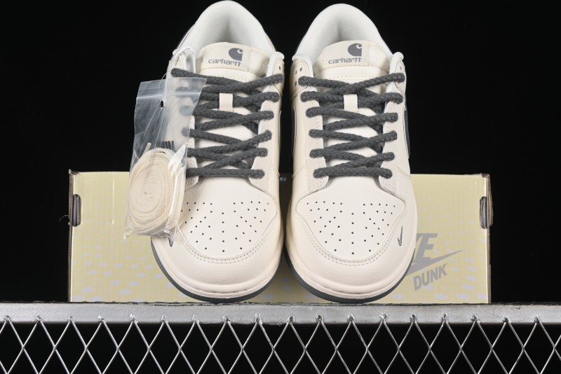 Nike SB Dunk Low Carhartt Collaboration - Off White Grey Swoosh Anniversary Custom Low-Top Casual Skate Shoes - SJ1089-006