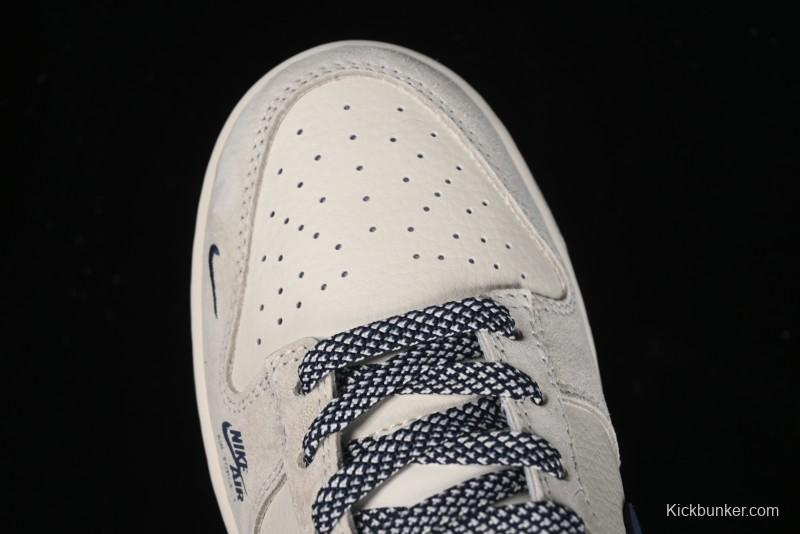 Nike SB Dunk Low Supreme x Stussy Triple Collaboration - Off White Navy Swoosh Anniversary Custom Low-Top Casual Sneakers - SJ2068-301