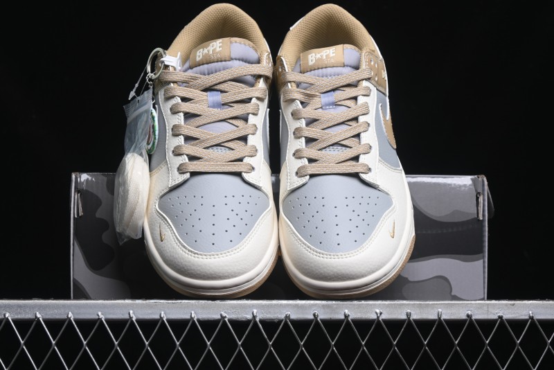 Nike SB Dunk Low BAPE Collaboration - Beige Grey Brown Anniversary Customized Low-Top Casual Sneakers - BB8969-006