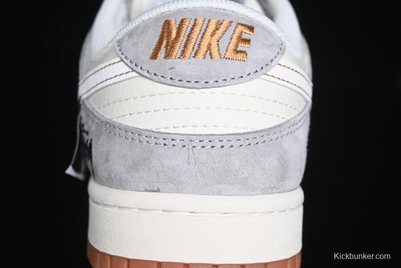 Nike SB Dunk Low Stussy Collaboration - Patchwork Black White Swoosh Anniversary Custom Low-Top Skate Shoes - DM6868-003