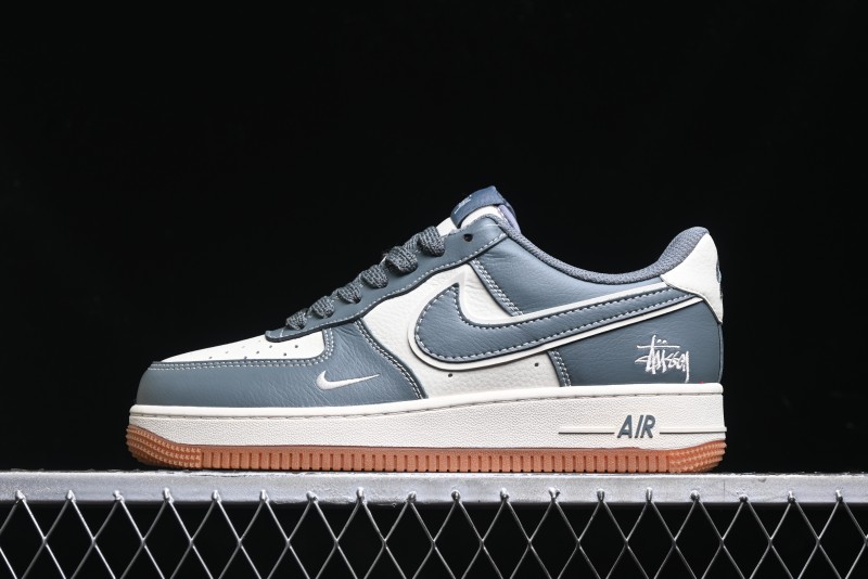 Nike Air Force 1 '07 Low Stussy Collaboration - Grey White Gum Sole Low-Top Casual Sneakers - XZ9688-101