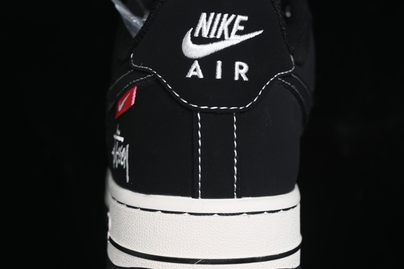 Nike Air Force 1 '07 Low Stussy Collaboration - Black White Double Swoosh Red Tag Low-Top Casual Sneakers - SJ6698-012