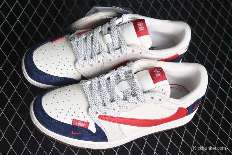 Nike Travis Scott x Fragment Design x Air Jordan 1 Low OG SP AJ1 Retro Sneakers with Reverse Swoosh - SJ2068-135