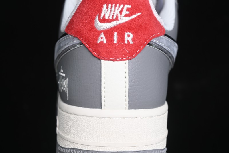 Nike Air Force 1 '07 Low Stussy Collaboration - Beige Grey Red Print Casual Sneakers - XZ6188-338