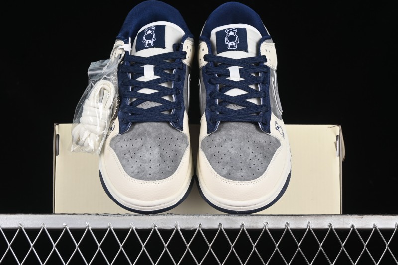 Nike SB Dunk Low Collaboration with Violent Bear - Patchwork Grey Swoosh Anniversary Custom Edition Low-Top Casual Skate Shoes - KK1333-013