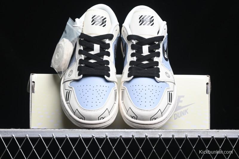 Nike Air Jordan 1 Low AJ1 OF Collaboration - Customized Retro Basketball Shoes with 3D Buttons - DM9188-001