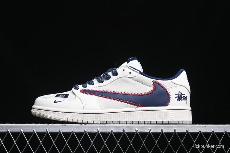 Nike Travis Scott x Fragment Design x Air Jordan 1 Low OG SP AJ1 Sneakers with Reverse Swoosh - SJ2068-134