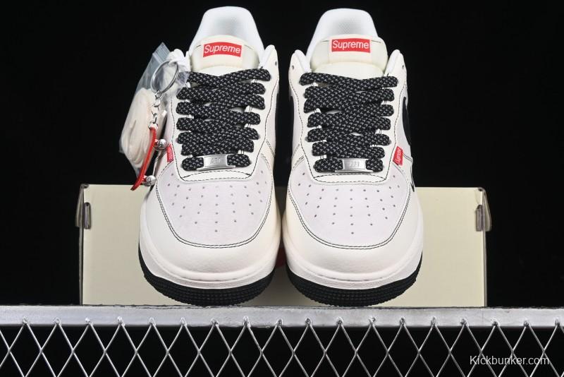 Nike Air Force 1 '07 Low Supreme Collaboration Casual Sneakers in Beige Black Red - BB7518-019