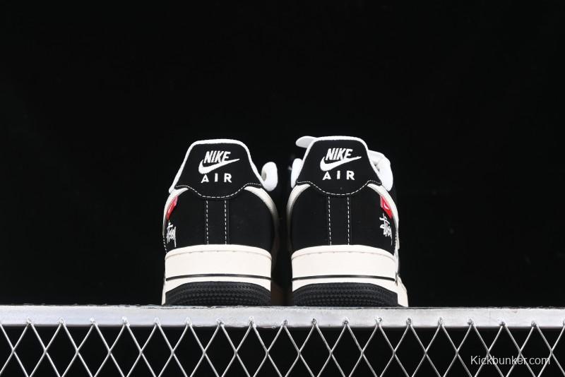 Nike Air Force 1 '07 Low Stussy Collaboration - Beige Black with Red Tab Low-Top Casual Sneakers - SJ6698-014