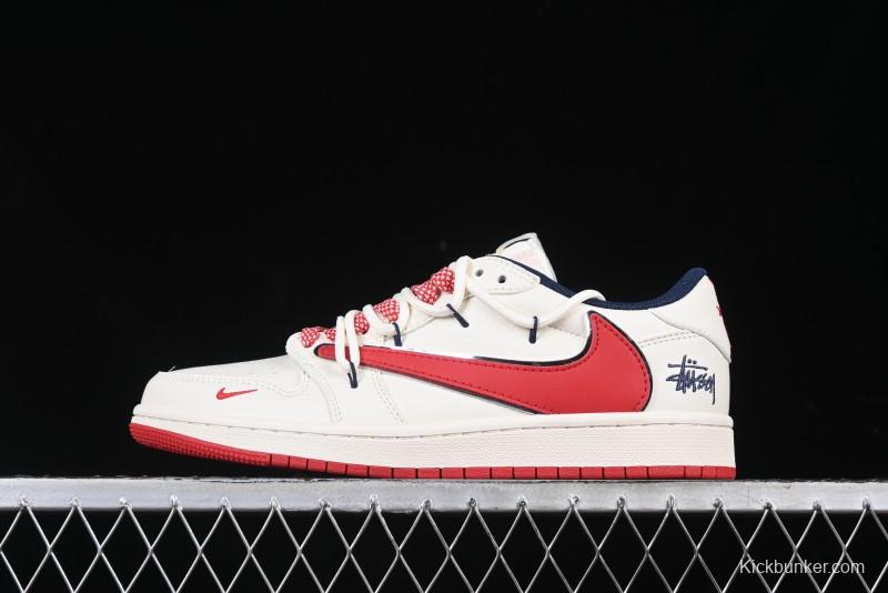 Nike Travis Scott x Fragment Design x Air Jordan 1 Low OG SP AJ1 Retro Sneakers with Reverse Swoosh - SJ0086-138