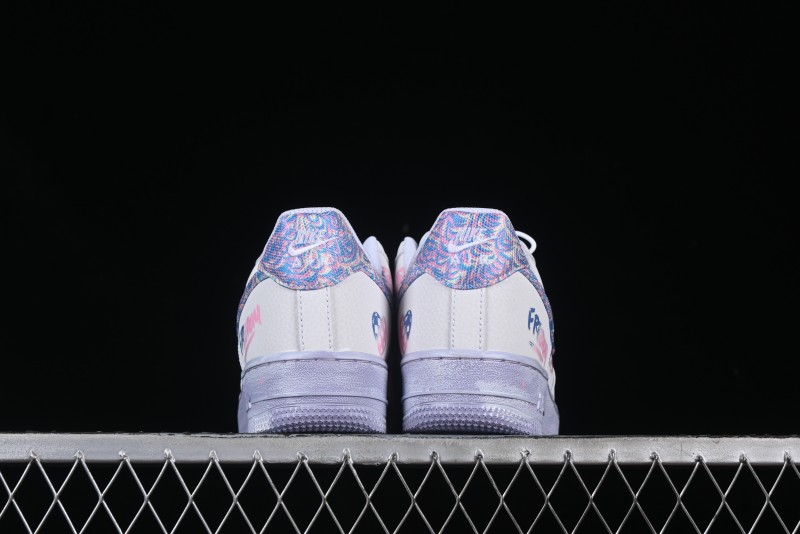 Nike Air Force 1 '07 Low Double Hearts Casual Sneakers with Hand-Drawn Anime Doodle and Pink Blue Hearts - CZ0377-002