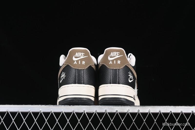 Nike Air Force 1 '07 Low Stussy Collaboration Black Leather & Gum Sole Low-Top Casual Sneakers - CH6336-519