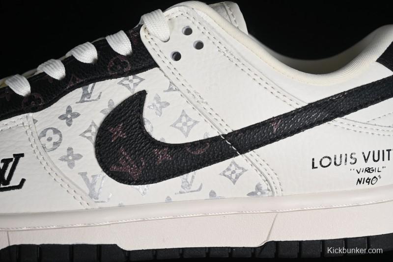 Nike Dunk Low LV Collaboration - Monogram Beige Black Hook SB Low Top Casual Skate Shoes - FC1688-189