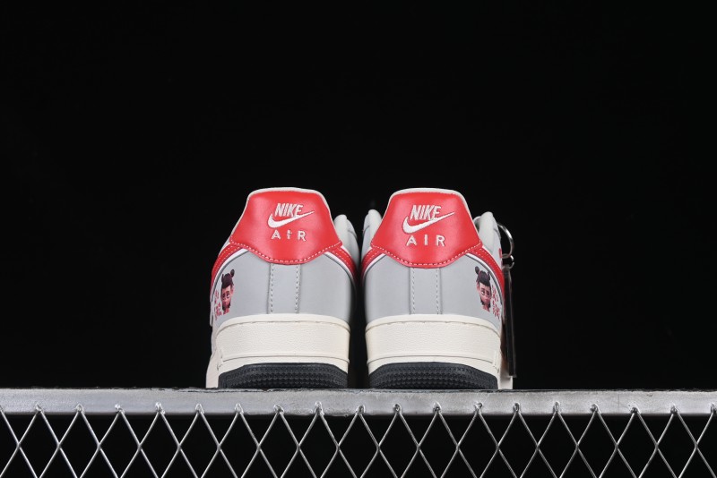 Nike Air Force 1 '07 Low Nezha Collaboration Grey Red Swoosh Casual Sneakers - DF0188-046
