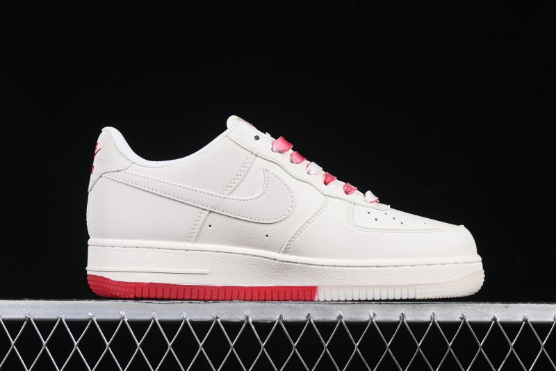Nike Air Force 1 '07 Low Supreme Collaboration Beige Red Color Block Low-Top Casual Sneakers - BB7577-216