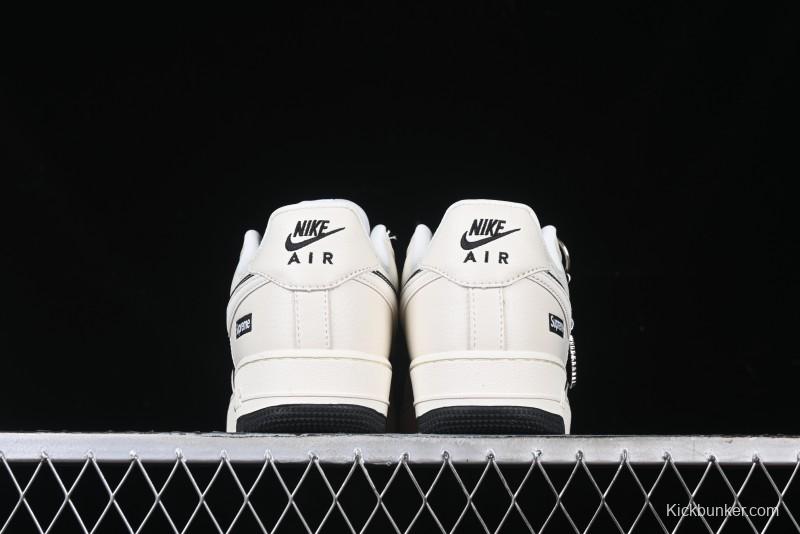 Nike Air Force 1 '07 Low Supreme Collaboration - Beige Black Double Swoosh Casual Sneakers - DF0188-019